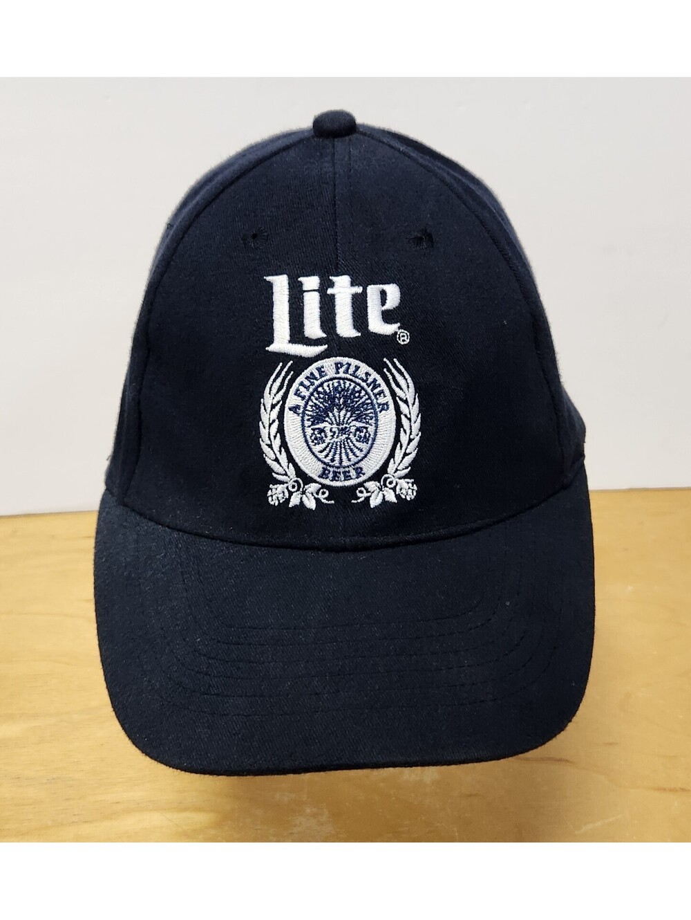Vintage Miller Lite Beer Hat Cap Acme Snapback Navy Blue Pilsner Crest Logo 90s